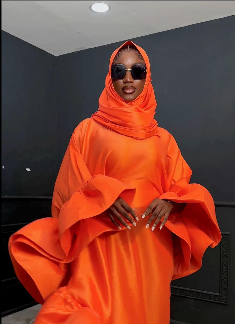 Flako Orange Boubou with ruffle sleeves – Bibiré