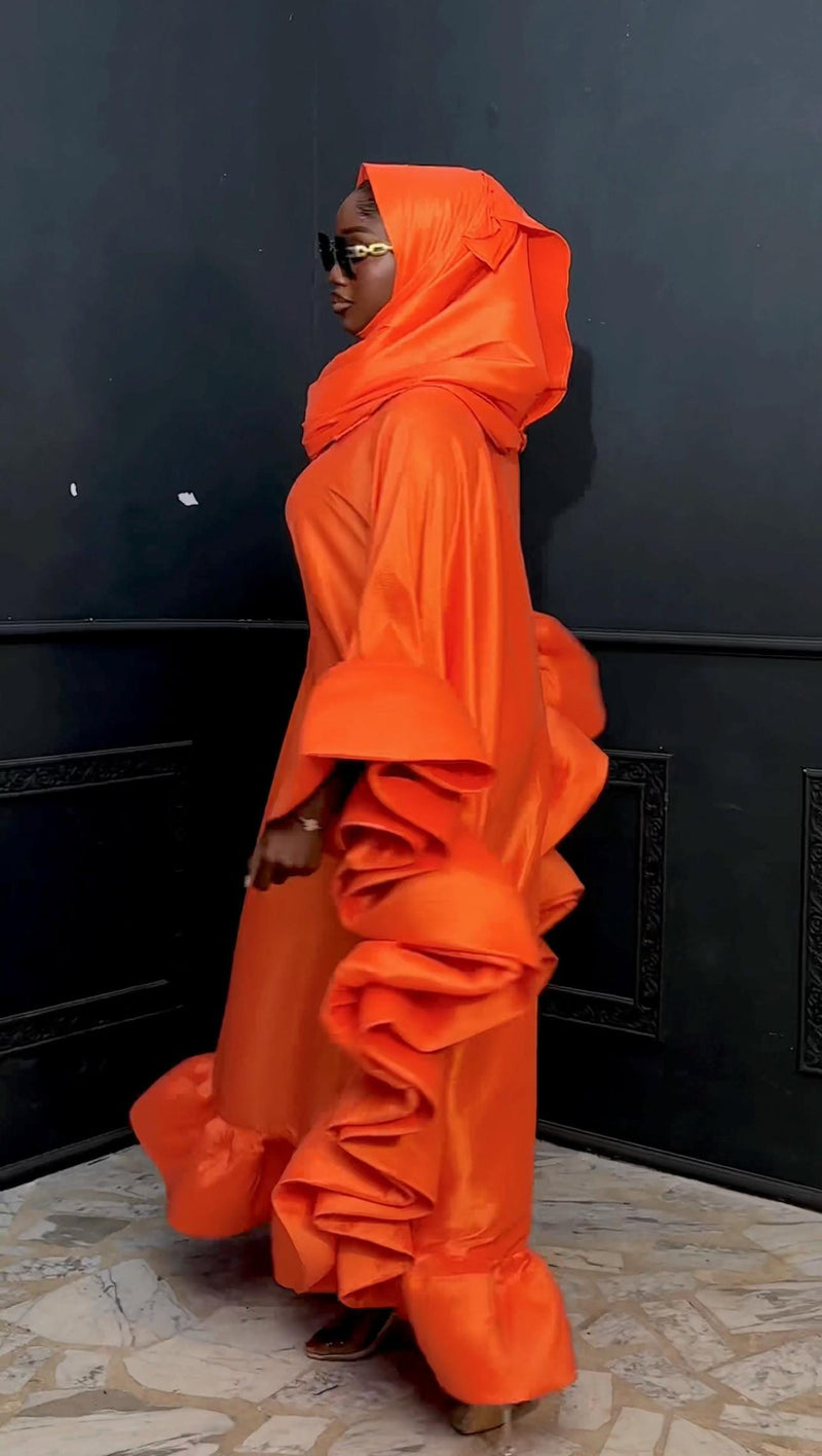 Flako Orange Dress With Ruffles Boubou