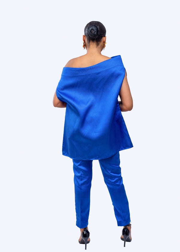 Goddess pant set (blue)- silk African matching set with sequin