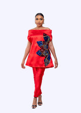Goddess pant set (red)- silk African matching set with sequin