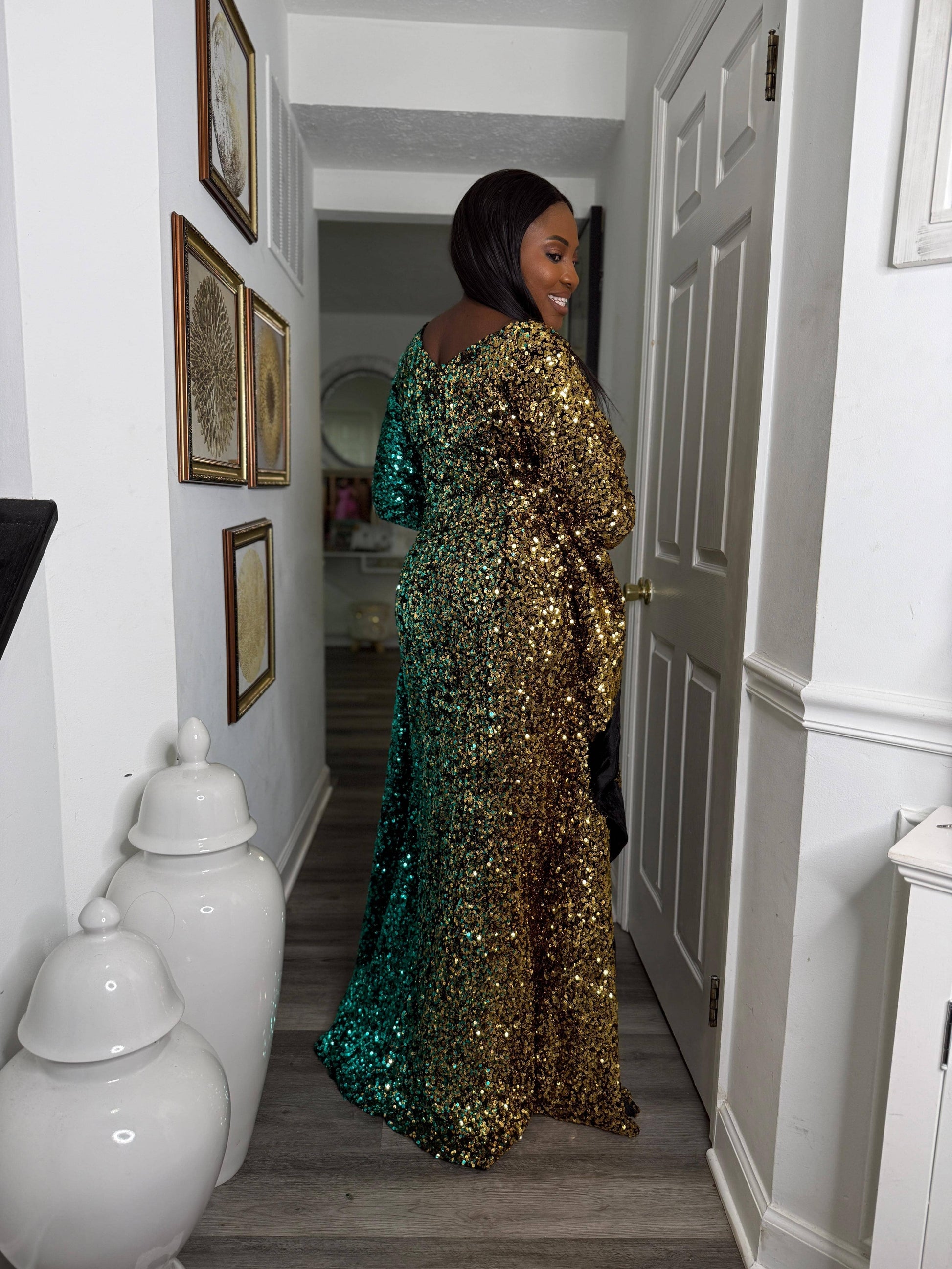 Joro Sequin Dress Boubou (teal green)