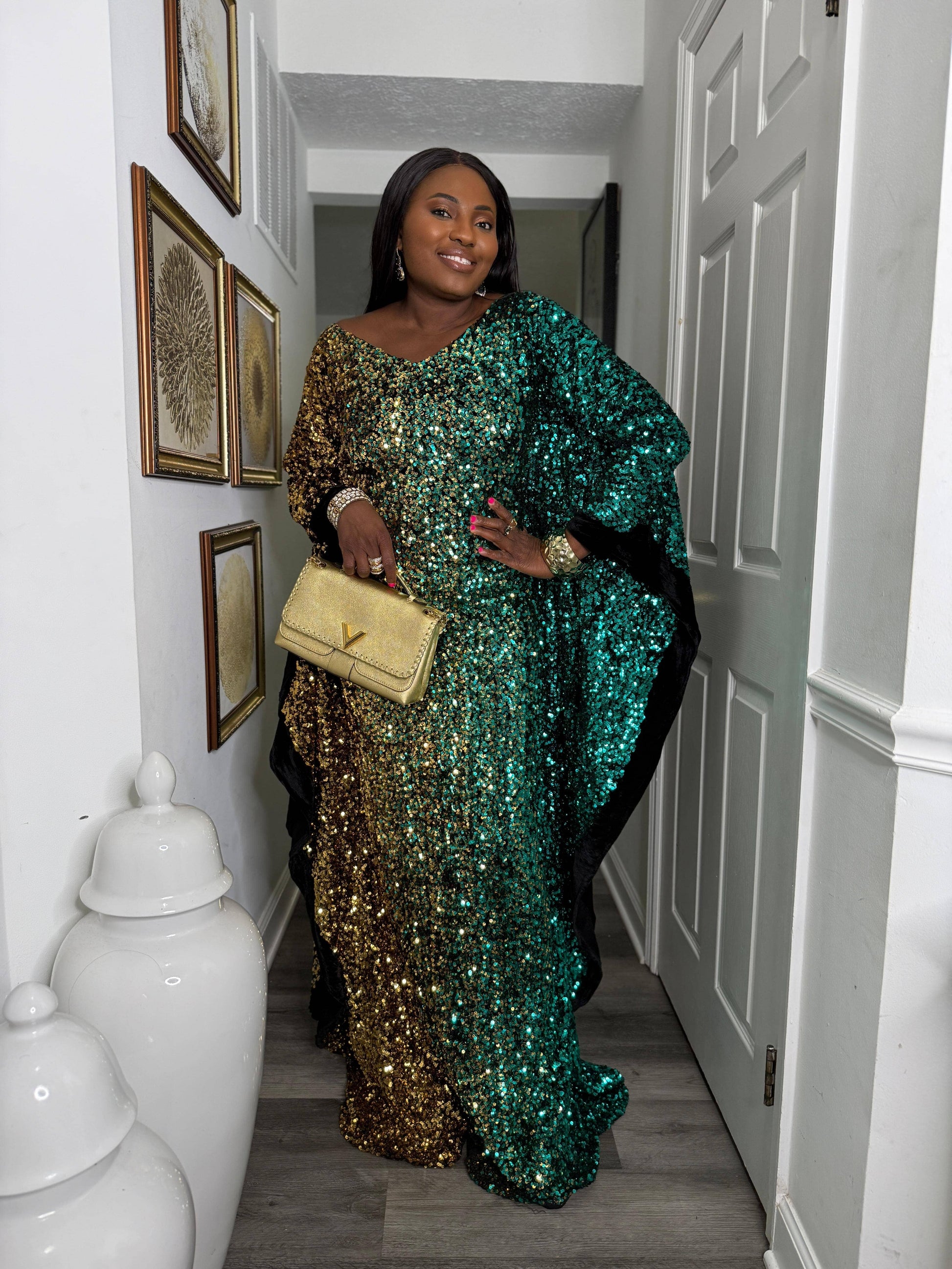 Joro Sequin Dress Boubou (teal green)