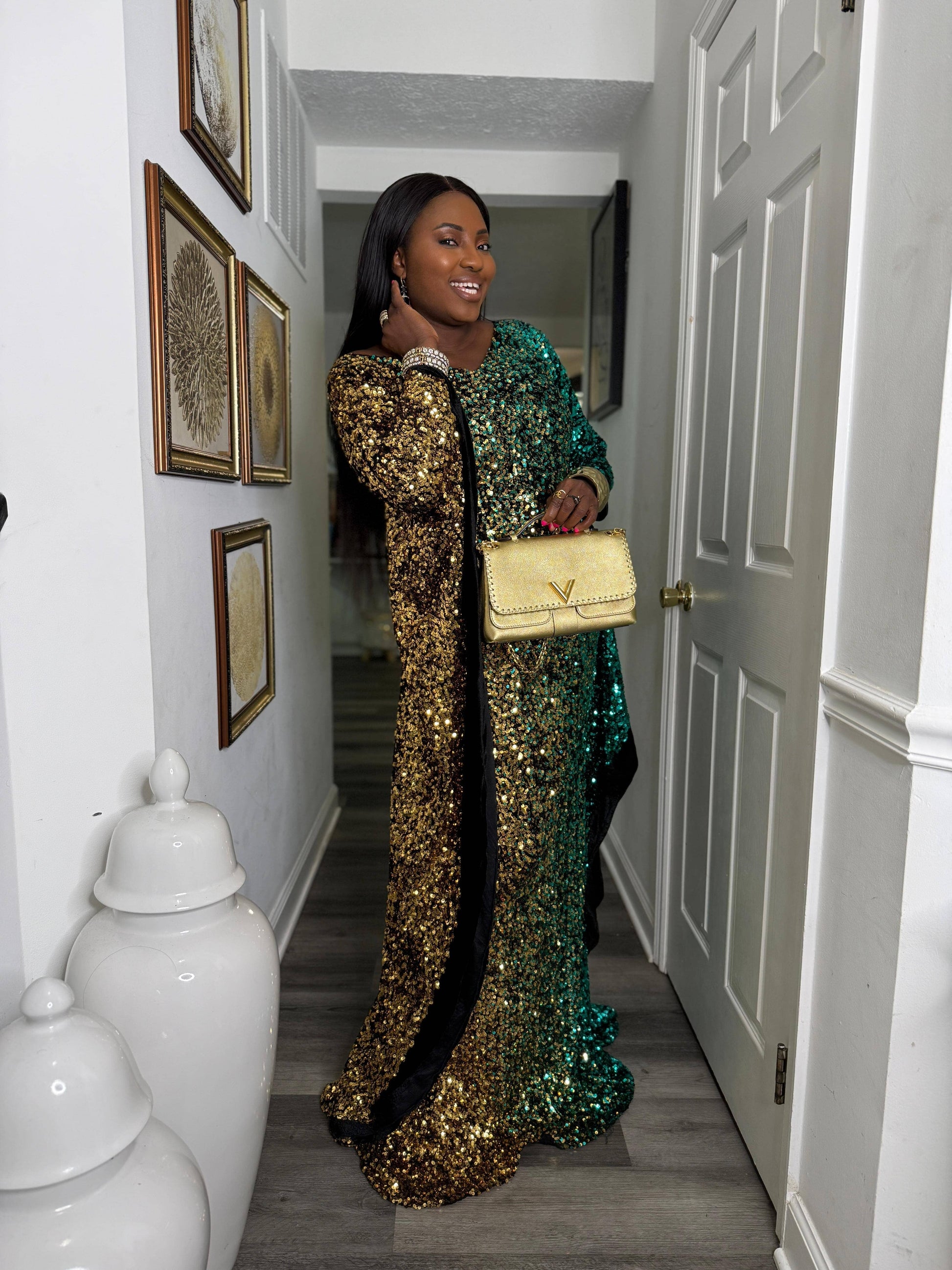 Joro Sequin Dress Boubou (teal green)