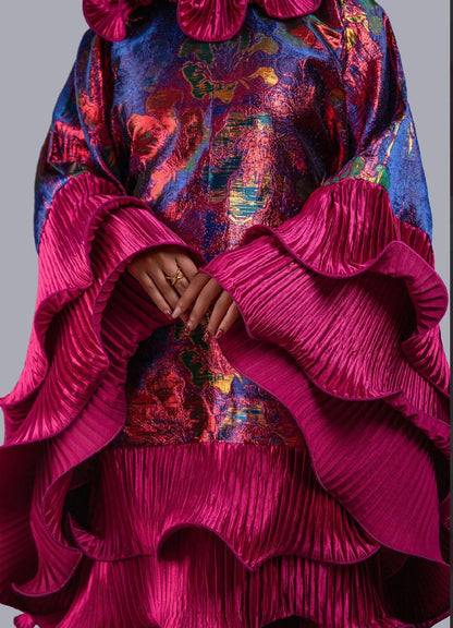 Kai Short Boubou Brocade frill Dress (pink) - Bibirẹ̀