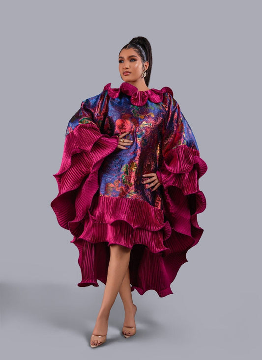 Kai Short Boubou Brocade frill Dress (pink) - Bibirẹ̀