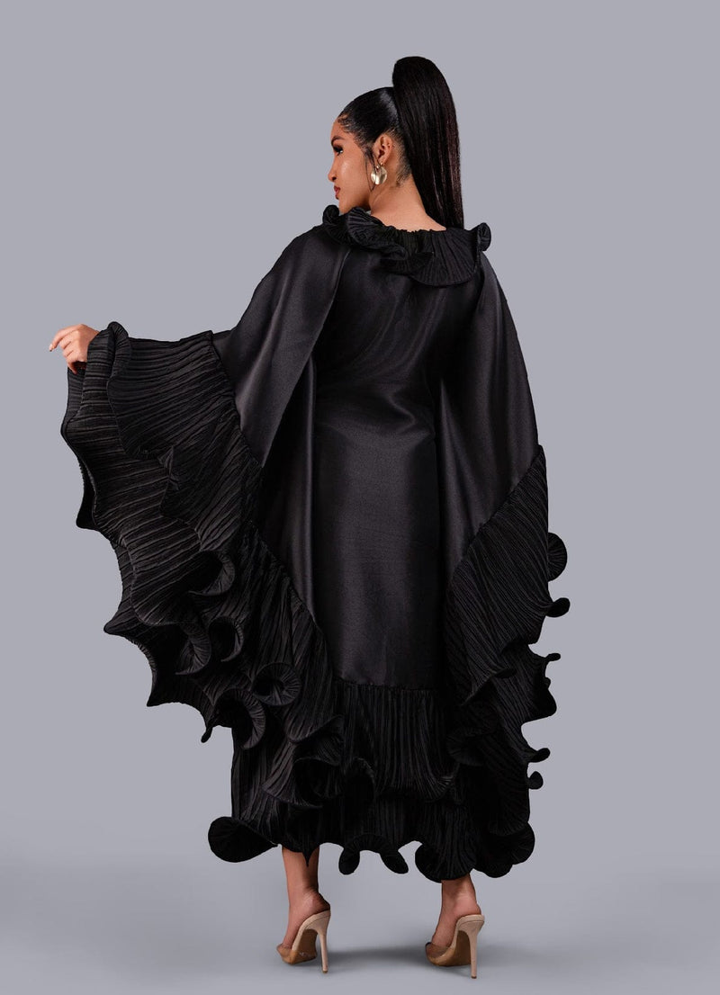 Kai Short Boubou silk frill Dress (black)