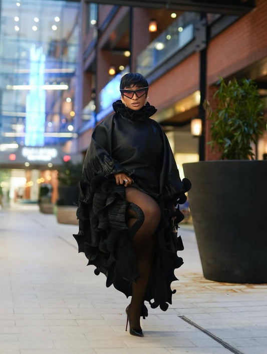 Kai Short Boubou silk frill Dress (black)