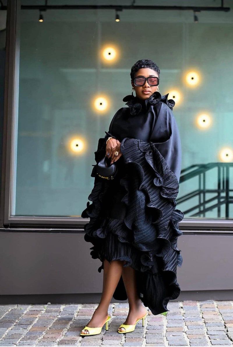 Kai Short Boubou silk frill Dress (black)