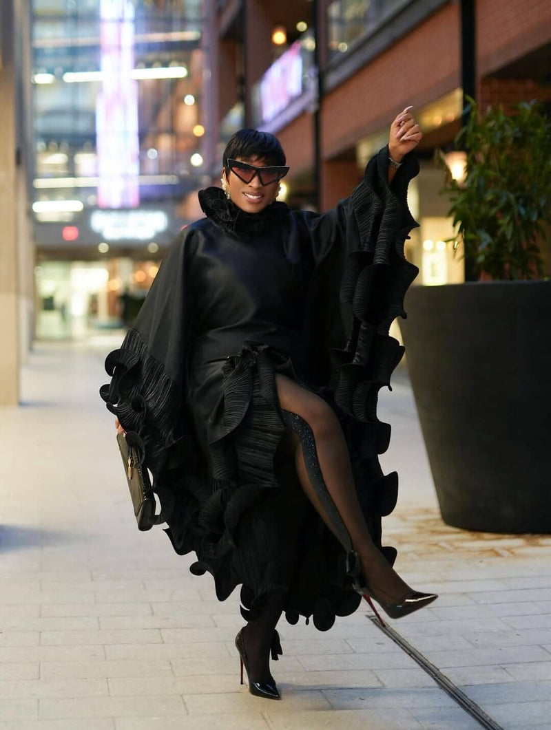 Kai Short Boubou silk frill Dress (black)