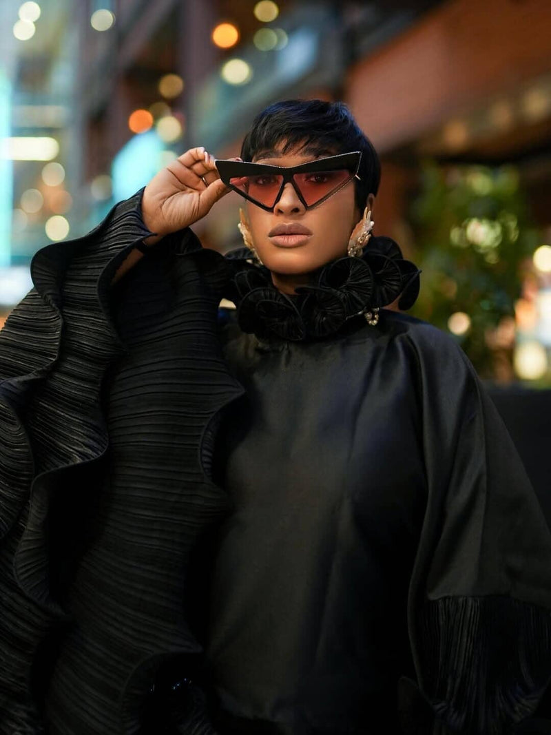 Kai Short Boubou silk frill Dress (black)