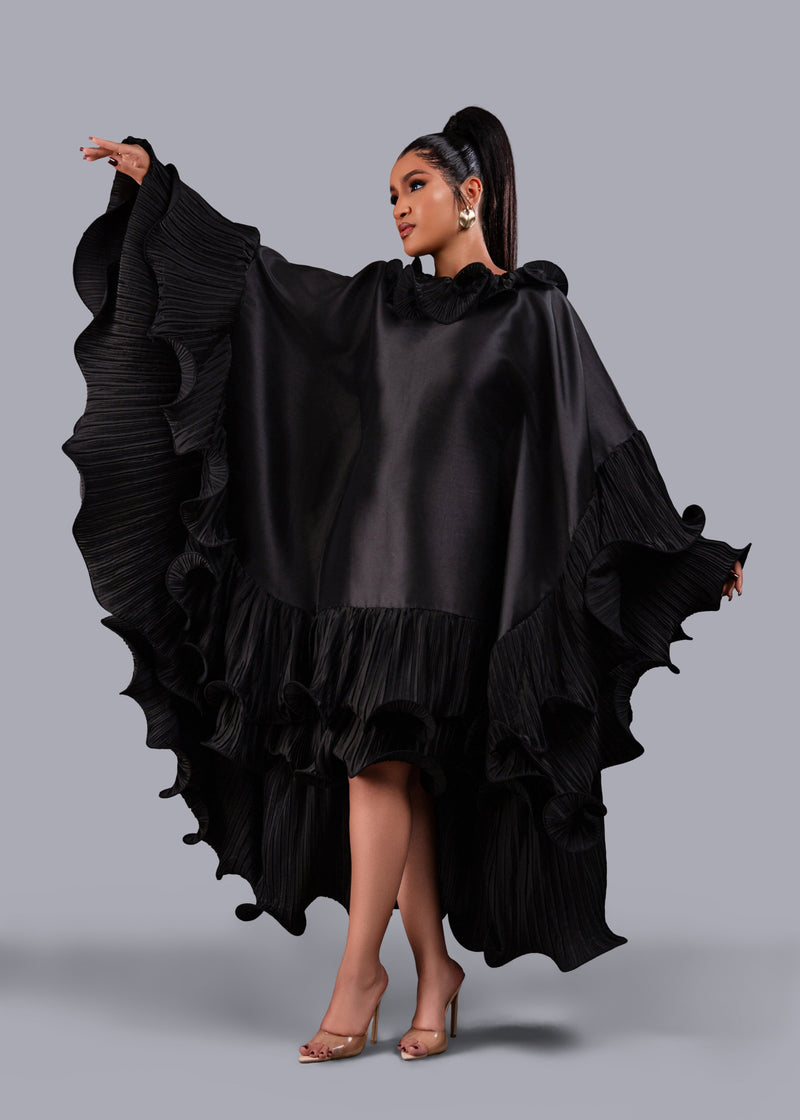 Kai Short Boubou silk frill Dress (black)