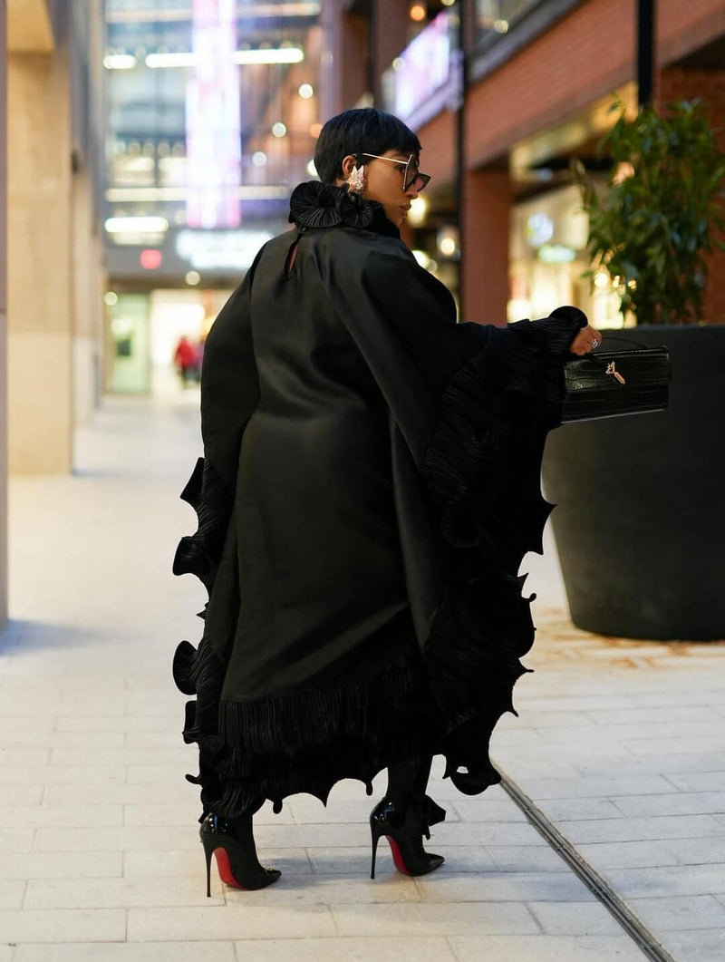 Kai Short Boubou silk frill Dress (black)