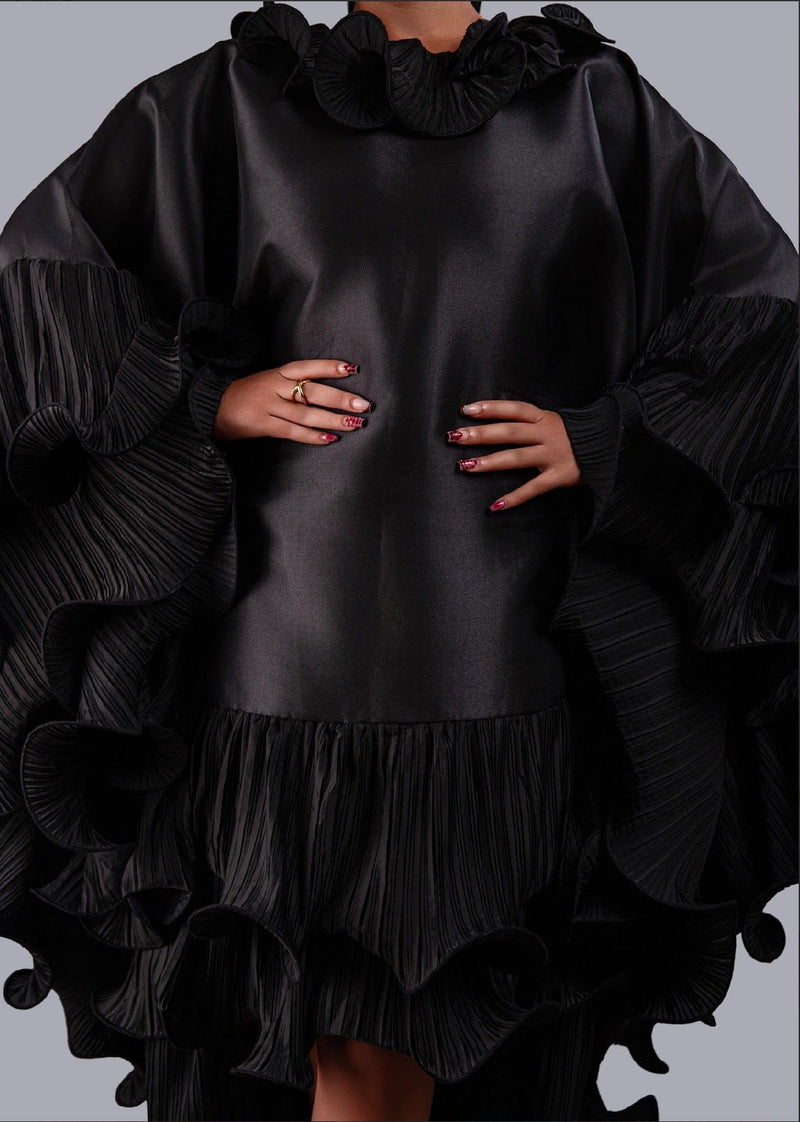 Kai Short Boubou silk frill Dress (black)