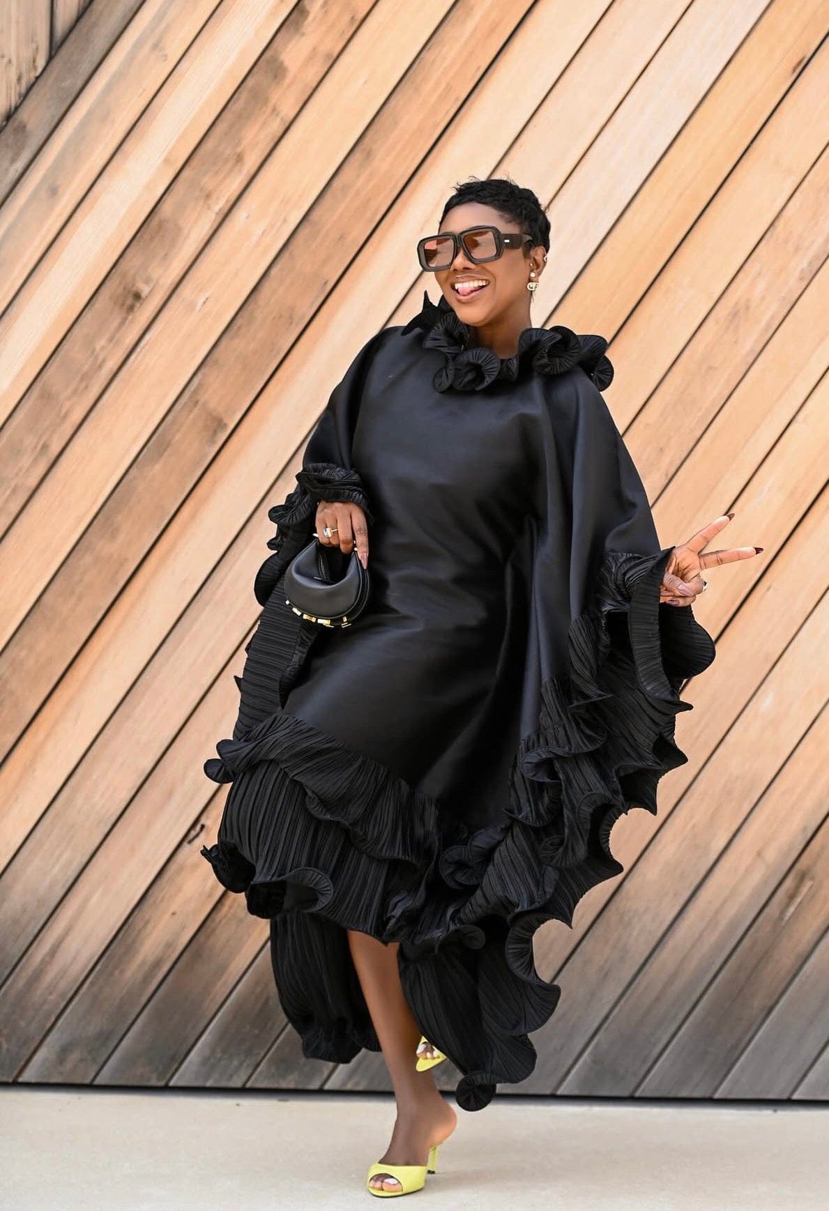 Kai Short Boubou silk frill Dress (black)