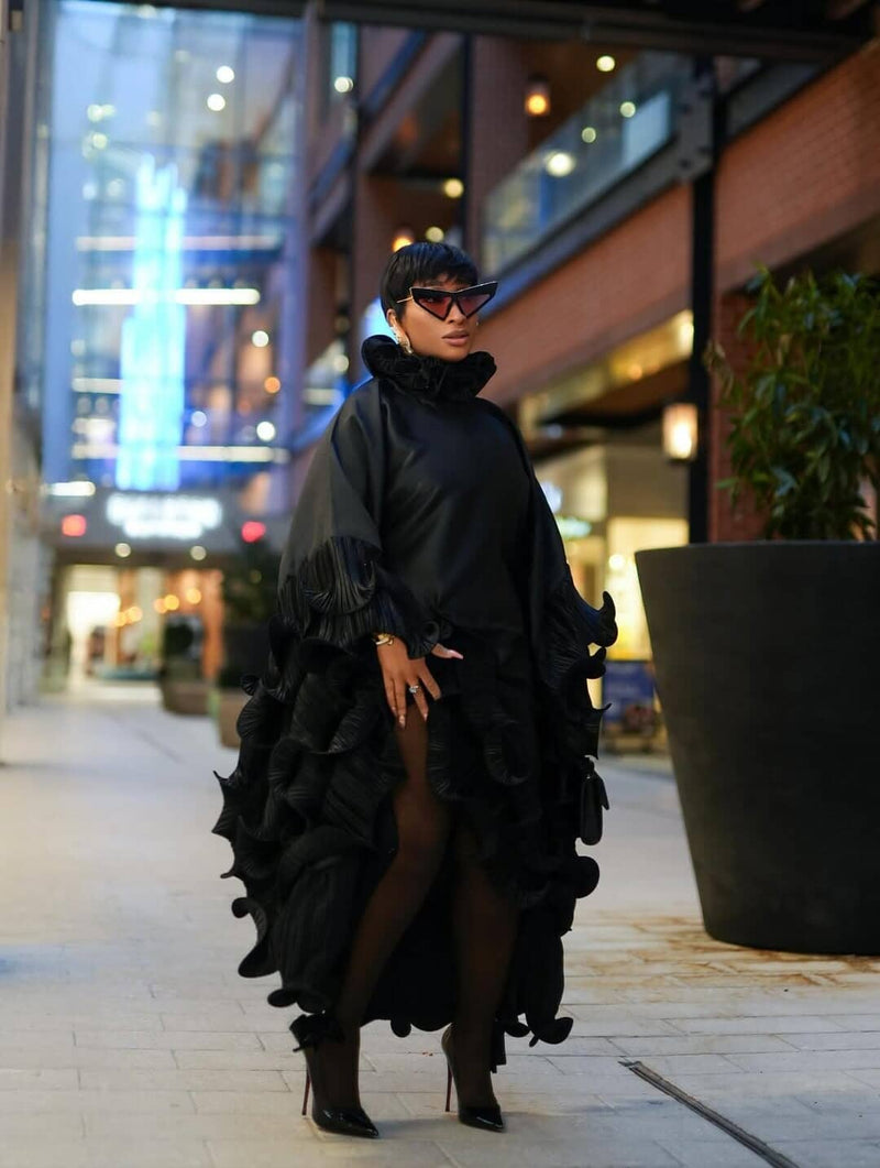 Kai Short Boubou silk frill Dress (black)