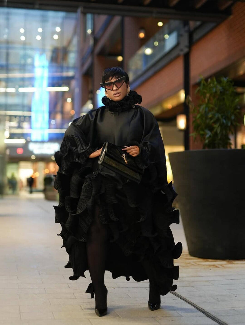 Kai Short Boubou silk frill Dress (black)