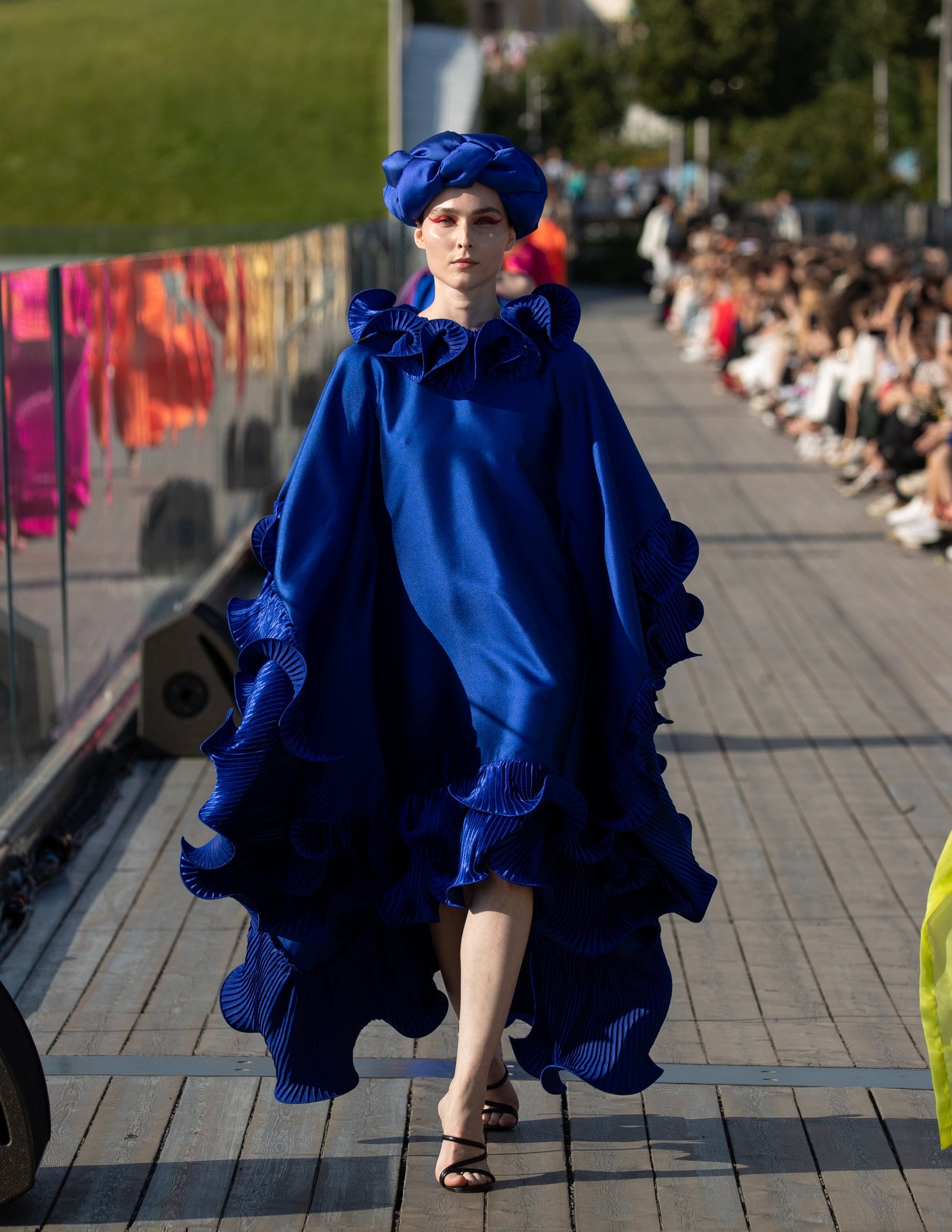 Kai Short Boubou silk frill Dress (blue)