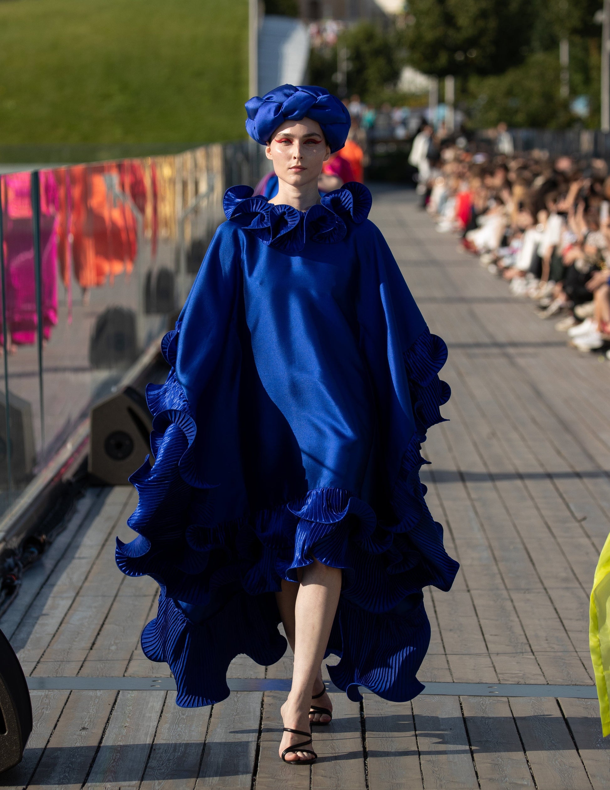 Kai Short Boubou silk frill Dress (blue)