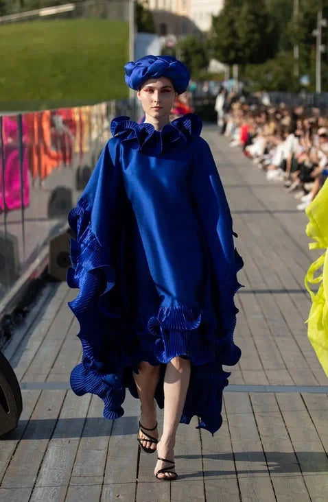 Kai Short Boubou silk frill Dress (blue)
