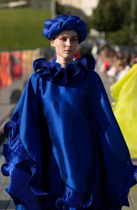 Kai Short Boubou silk frill Dress (blue)