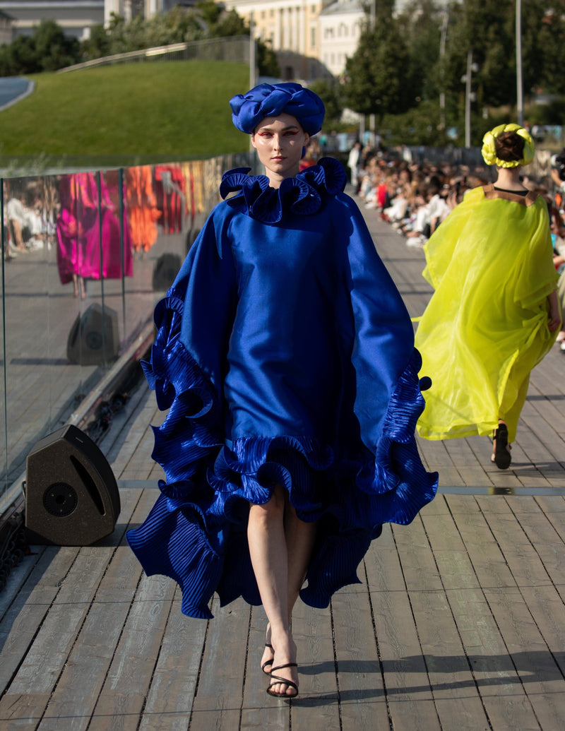 Kai Short Boubou silk frill Dress (blue)