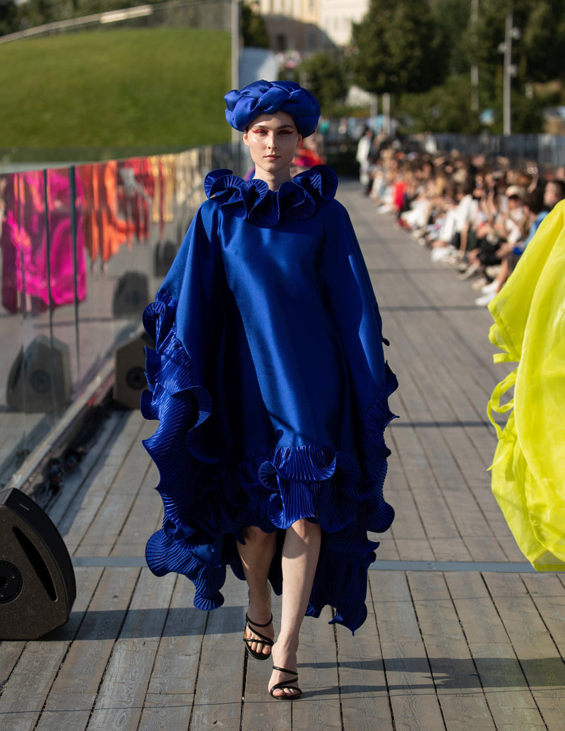 Kai Short Boubou silk frill Dress (blue)