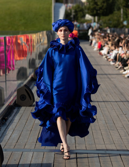 Kai Short Boubou silk frill Dress (blue)
