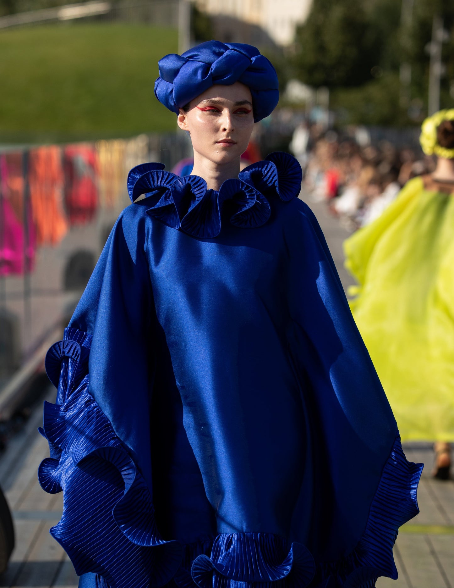 Kai Short Boubou silk frill Dress (blue)