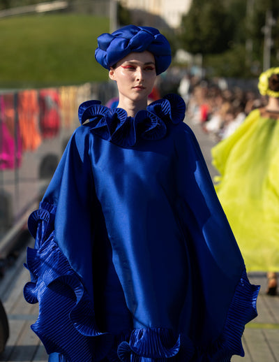 Kai Short Boubou silk frill Dress (blue)