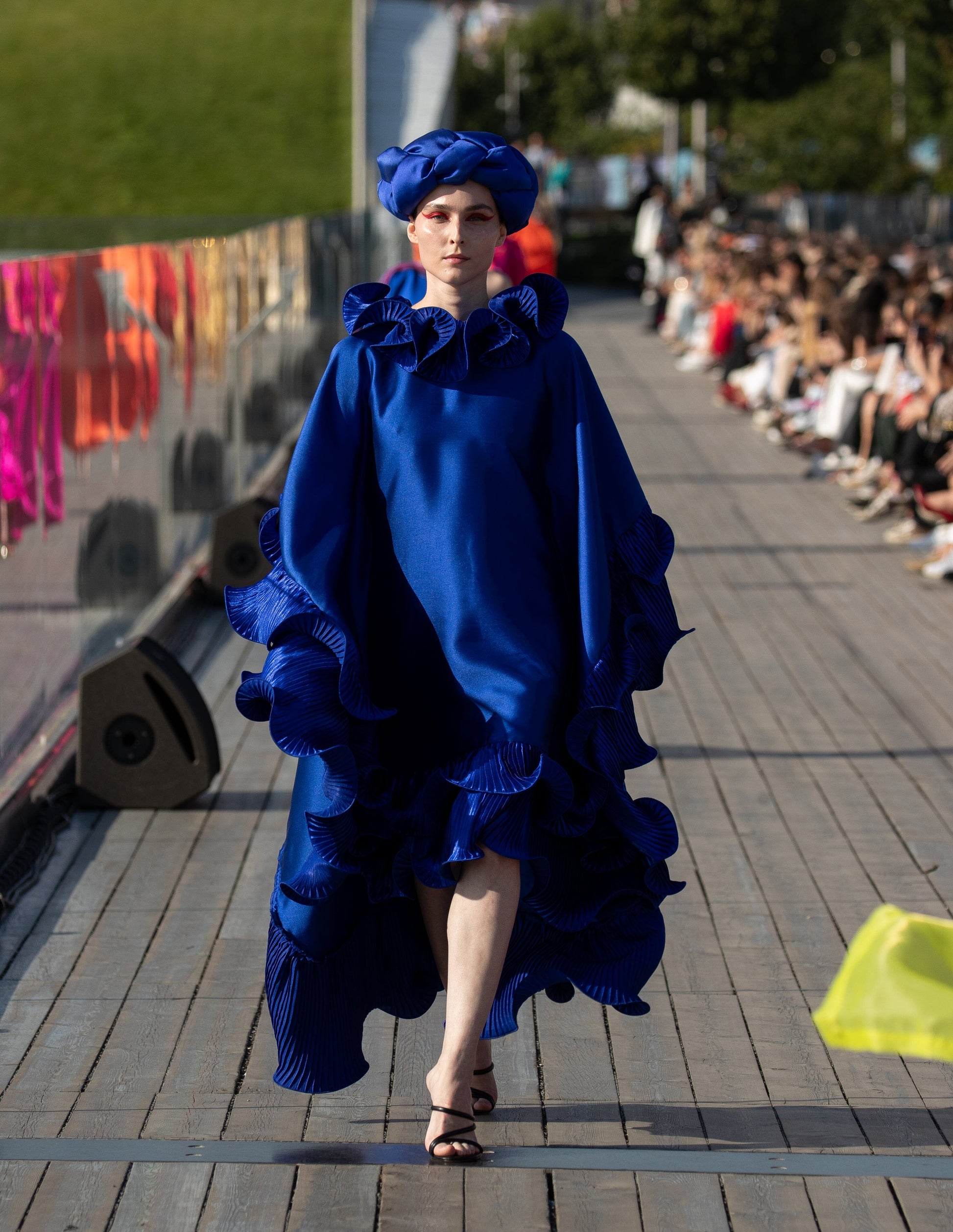 Kai Short Boubou silk frill Dress (blue)