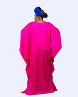 Kante - color block pink silk and blue velvet boubou long dress