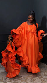 Kids Flako Orange Dress With Ruffles Boubou