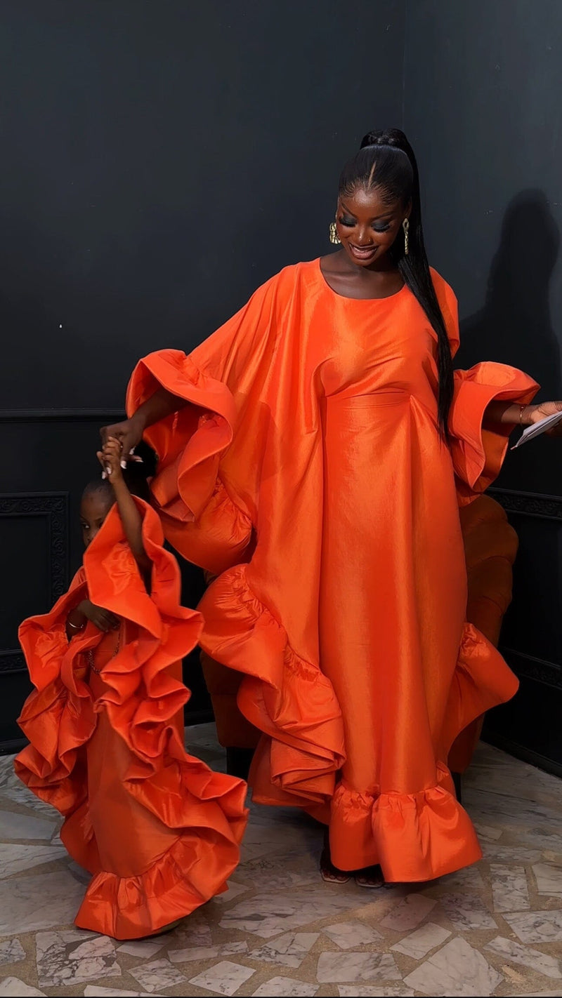 Kids Flako Orange Dress With Ruffles Boubou