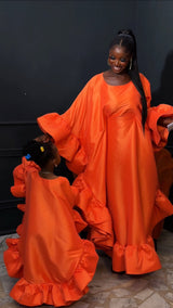 Kids Flako Orange Dress With Ruffles Boubou