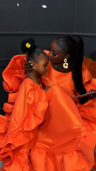 Kids Flako Orange Dress With Ruffles Boubou