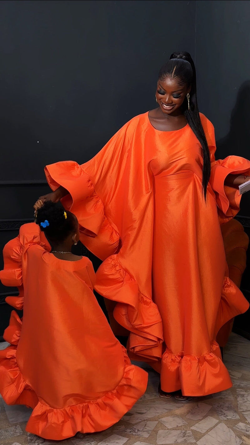 Kids Flako Orange Dress With Ruffles Boubou