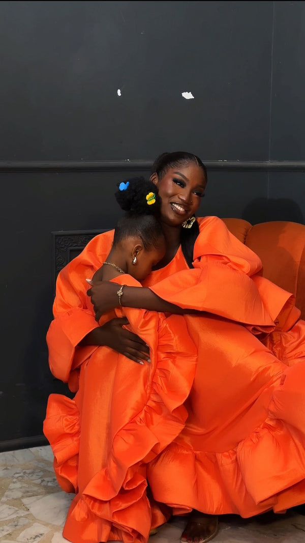 Kids Flako Orange Dress With Ruffles Boubou