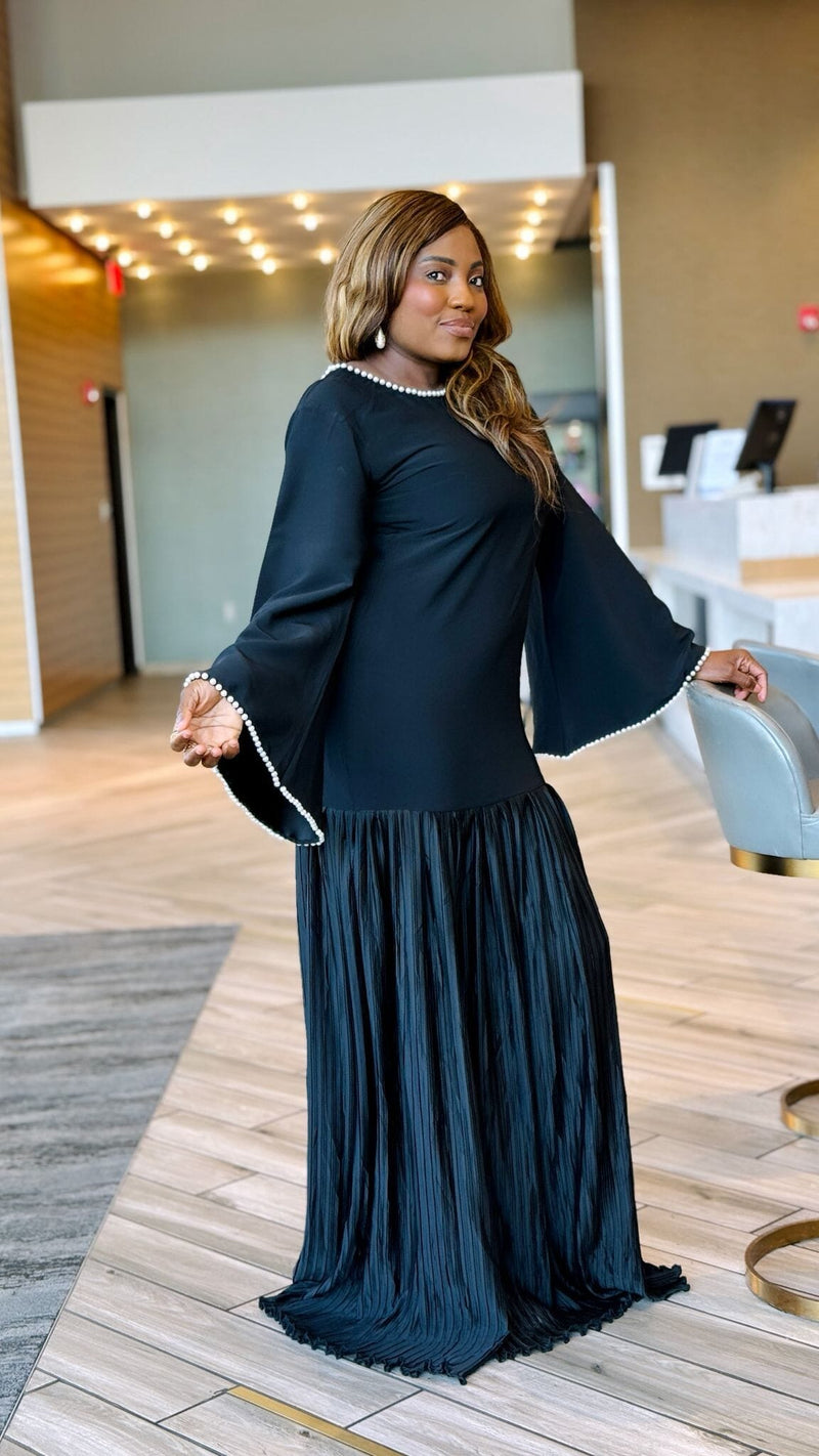 Laho Black Pearl Maxi Pleated Dress