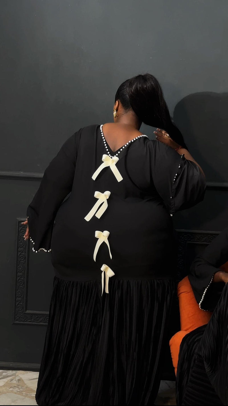 Laho Pearl Long Pleated Bow Boubou Dress
