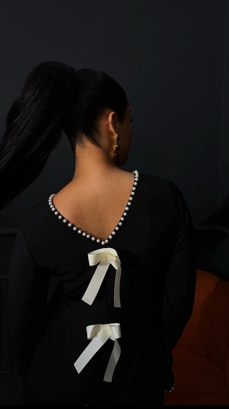 Laho Pearl Long Pleated Bow Boubou Dress