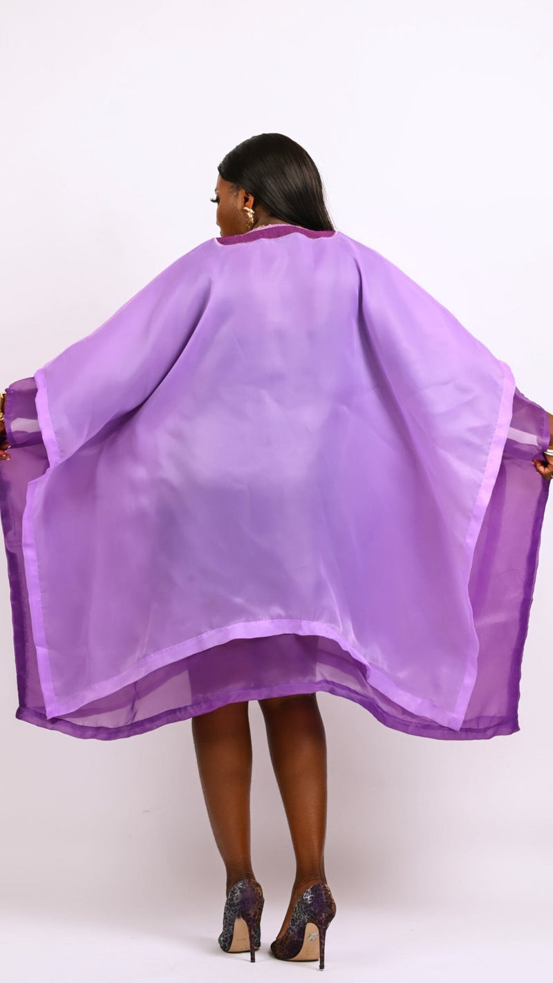 Lilac and purple short Boubou kaftan dress Look 1