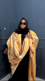 Moro long black velvet dress and embellished kimono set