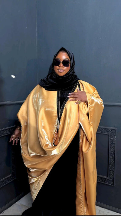 Moro long black velvet dress and embellished kimono set