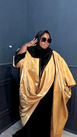 Moro long black velvet dress and embellished kimono set
