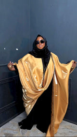 Moro long black velvet dress and embellished kimono set