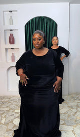 Moro long black velvet dress and embellished kimono set