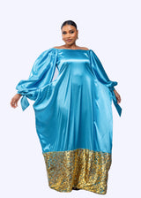 Ogaraya silk off shoulder wrap long dress with sequin