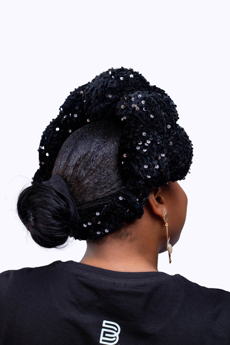 Omoge Sequin Cap (Black)- Women's African Cap