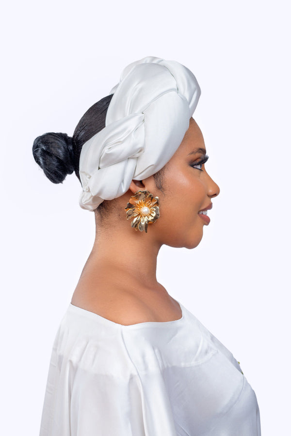 Omoge Silk Twist(White) -Women's African Cap