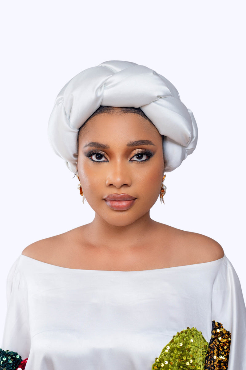 Omoge Silk Twist(White) -Women's African Cap